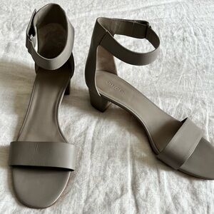 VINCE “Rita” Ankle Strap Leather Heeled City Sandal | Grey